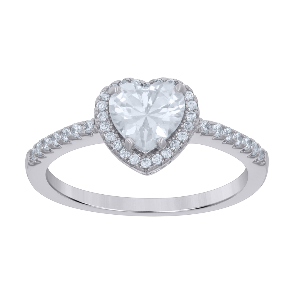 925 Sterling Silver Womens Heart Round Cubic-Zirconia Love Heart Ring Size 9